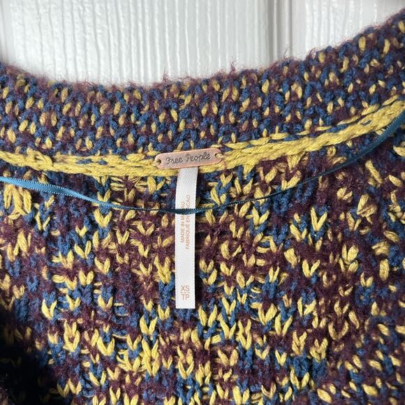 Free People Leopard Little Animal Pullover Crew Neck Sweater Blue Fig Combo XS - Picture 7 of 9